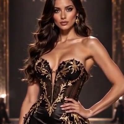 Detail of the corset bodice with gold embroidery